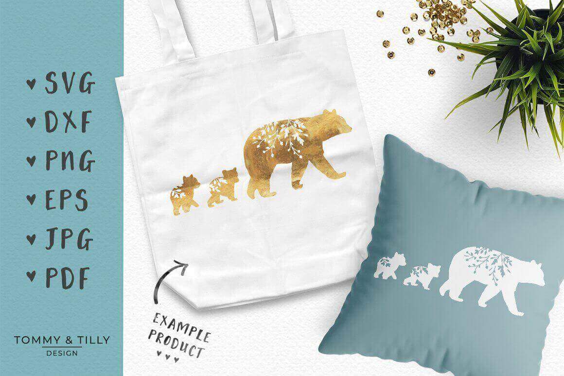 Mama Bear Silhouette Clipart, Example Product.
