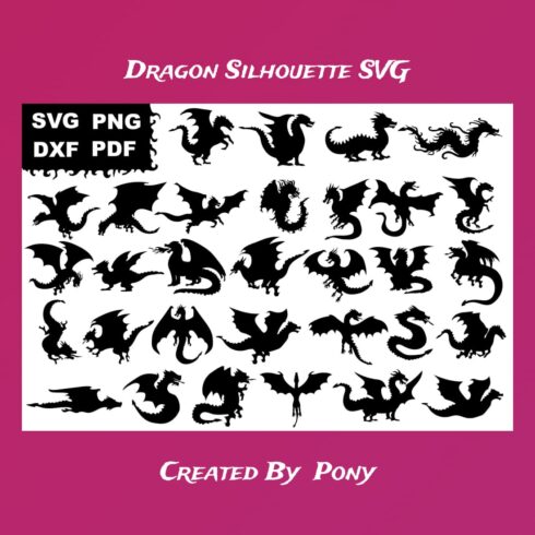 The dragon silhouette svg is shown on a pink background.