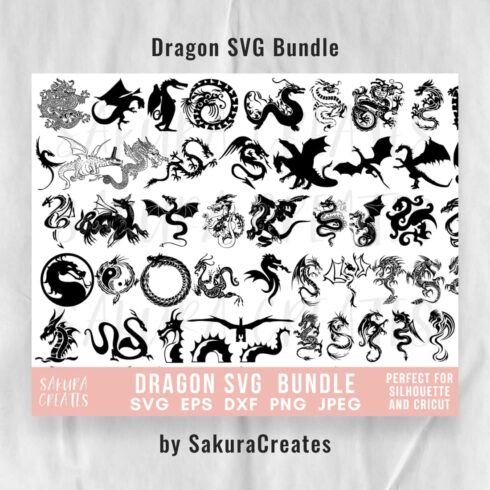 The dragon svg bundle is shown on a piece of paper.