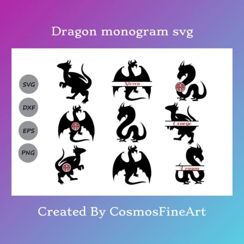 Set of dragon silhouettes on a white background.
