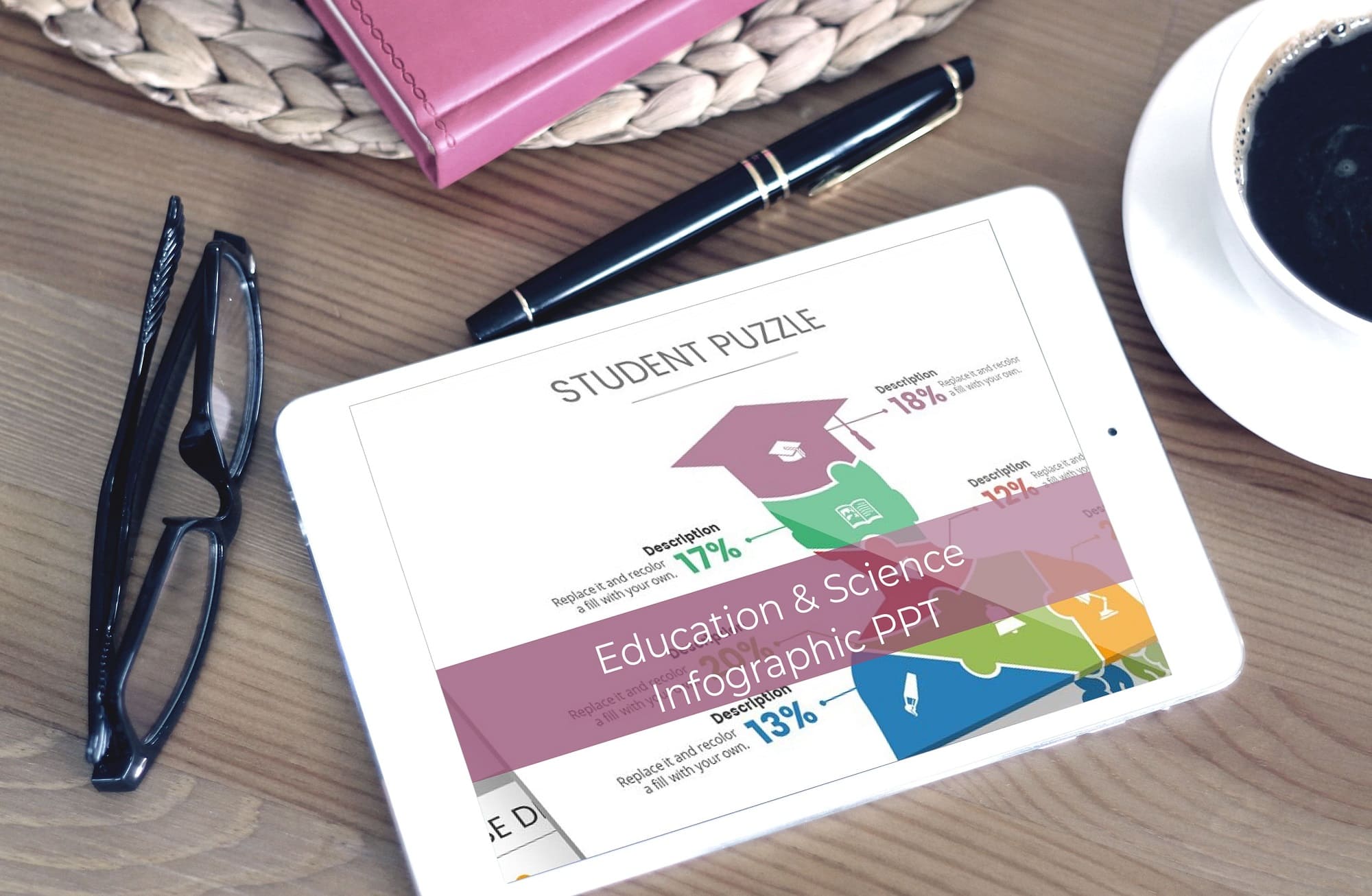 education science infographic ppt tablet mockup.