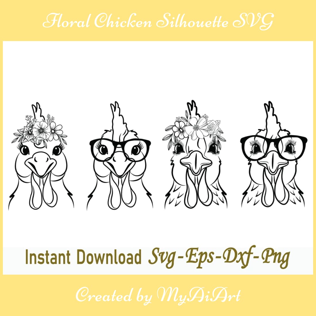 floral chicken silhouette svg cover image.