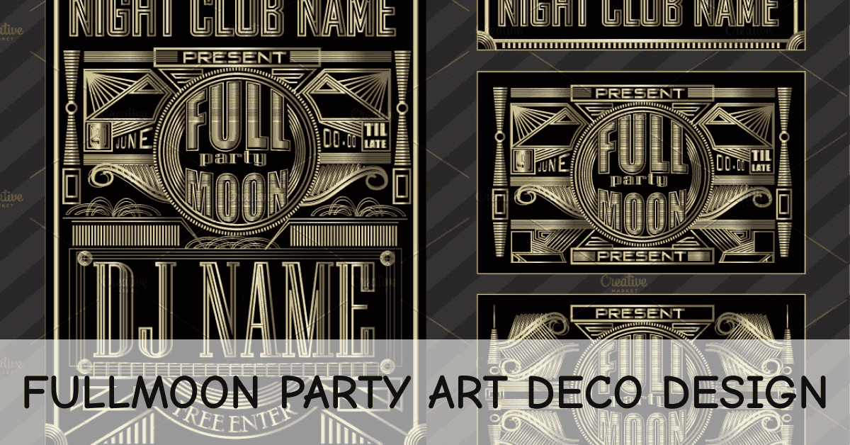 fullmoon party art deco design facebook image.