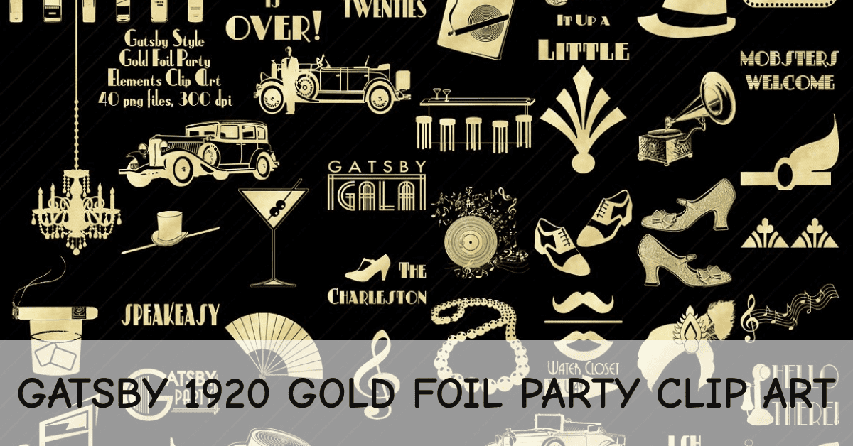 gatsby 1920 gold foil party clip art facebook image.