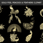 gold foil peacock feathers clipart cover