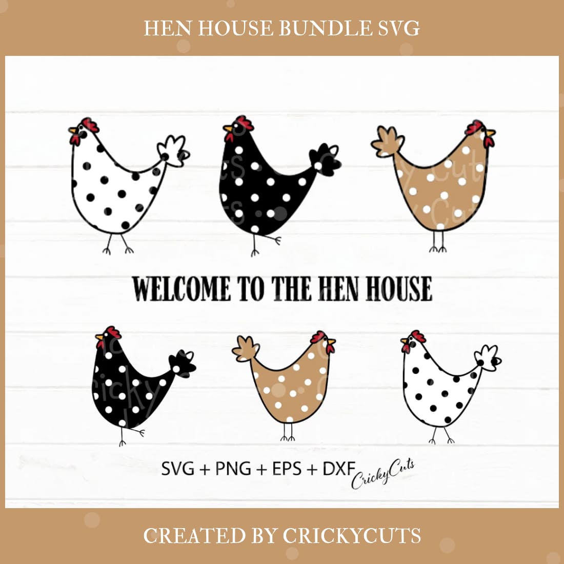 Group of chickens with the words welcome to the hen house.