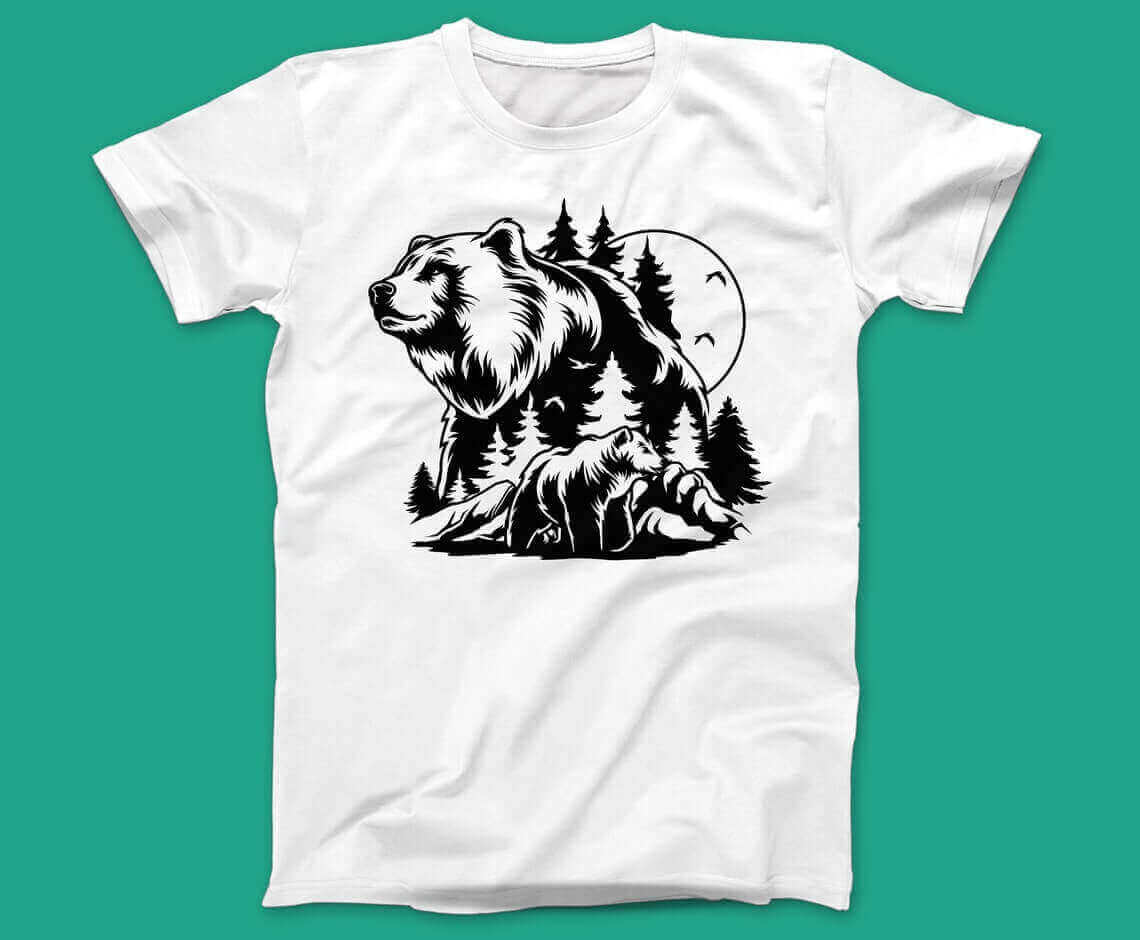 Bear SVG File, Grizzly Bear SVG, Black Bear SVG, Brown Bear SVG, Mountain Bear SVG, Bear in the Wild SVG, Bear Cricut Files, Bear PNG on the White T-shirt.