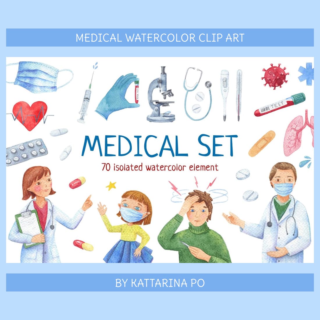 medical watercolor clip art cover image.