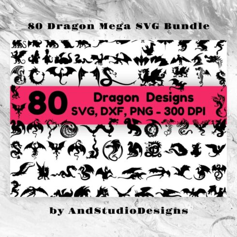 The dragon designs bundle is shown in black and pink.