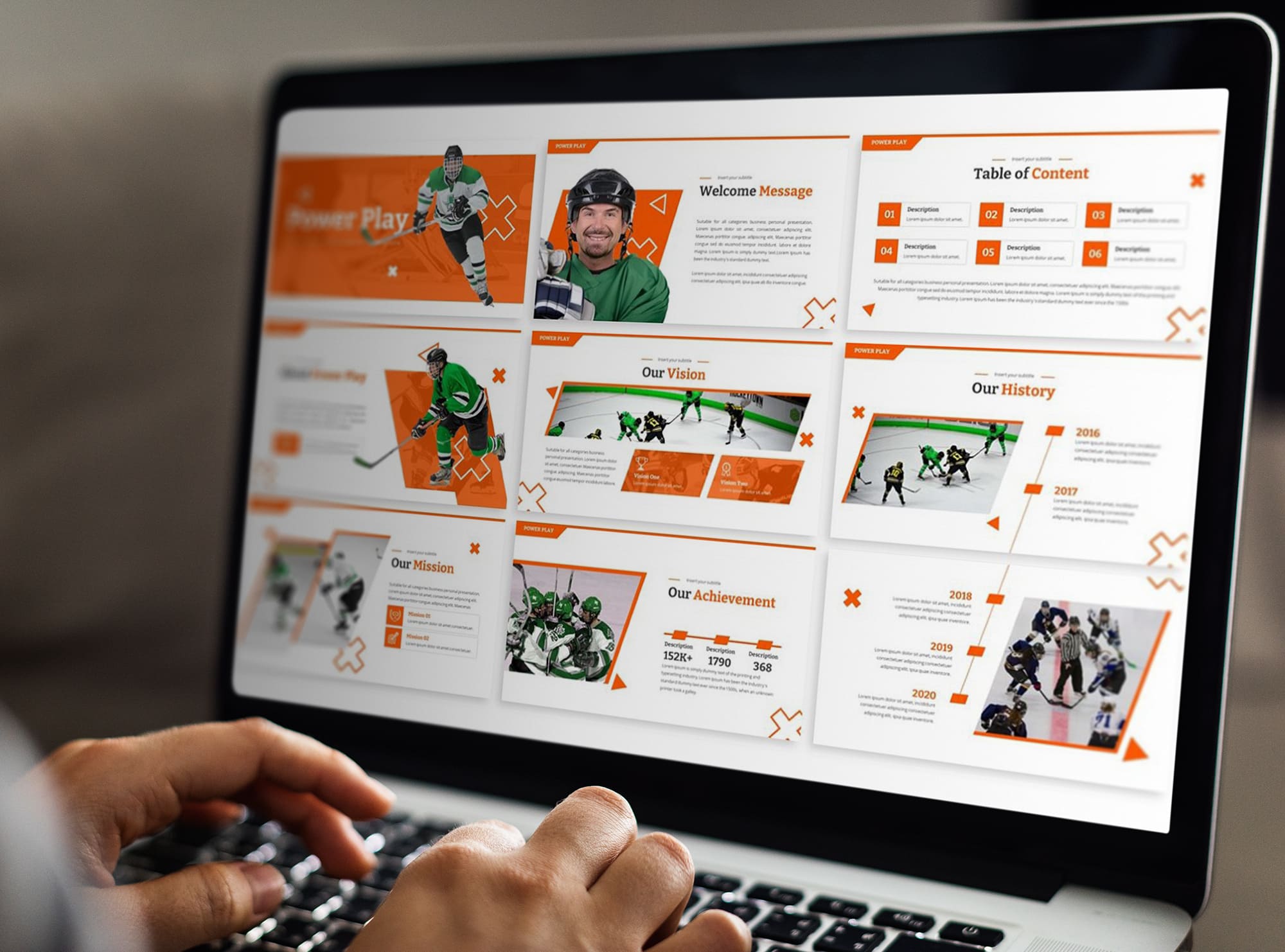 Mockup laptop preview for Power Play - Hockey Keynote Template.