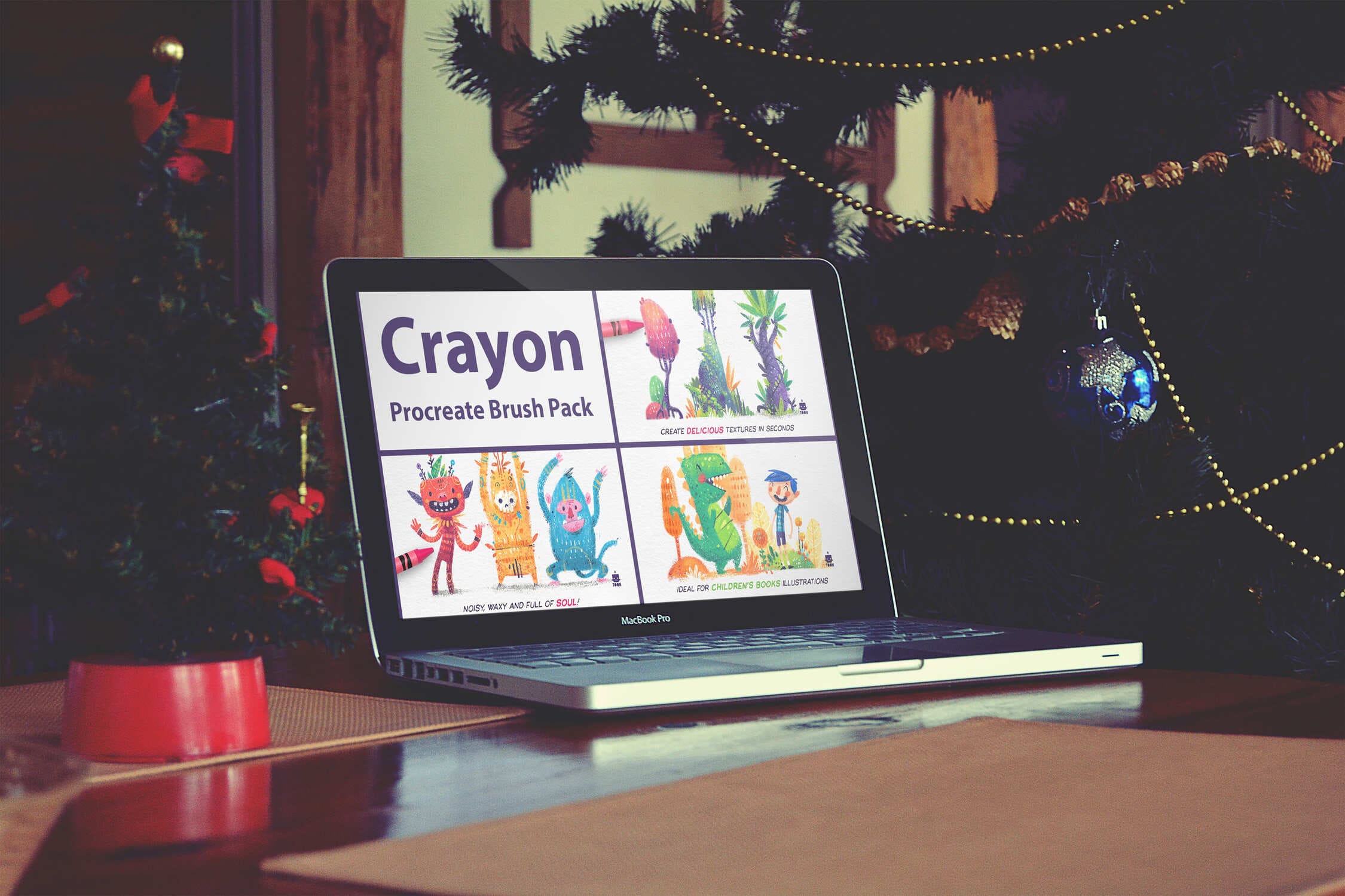 Crayon Procreate Brush Pack On The Laptop.