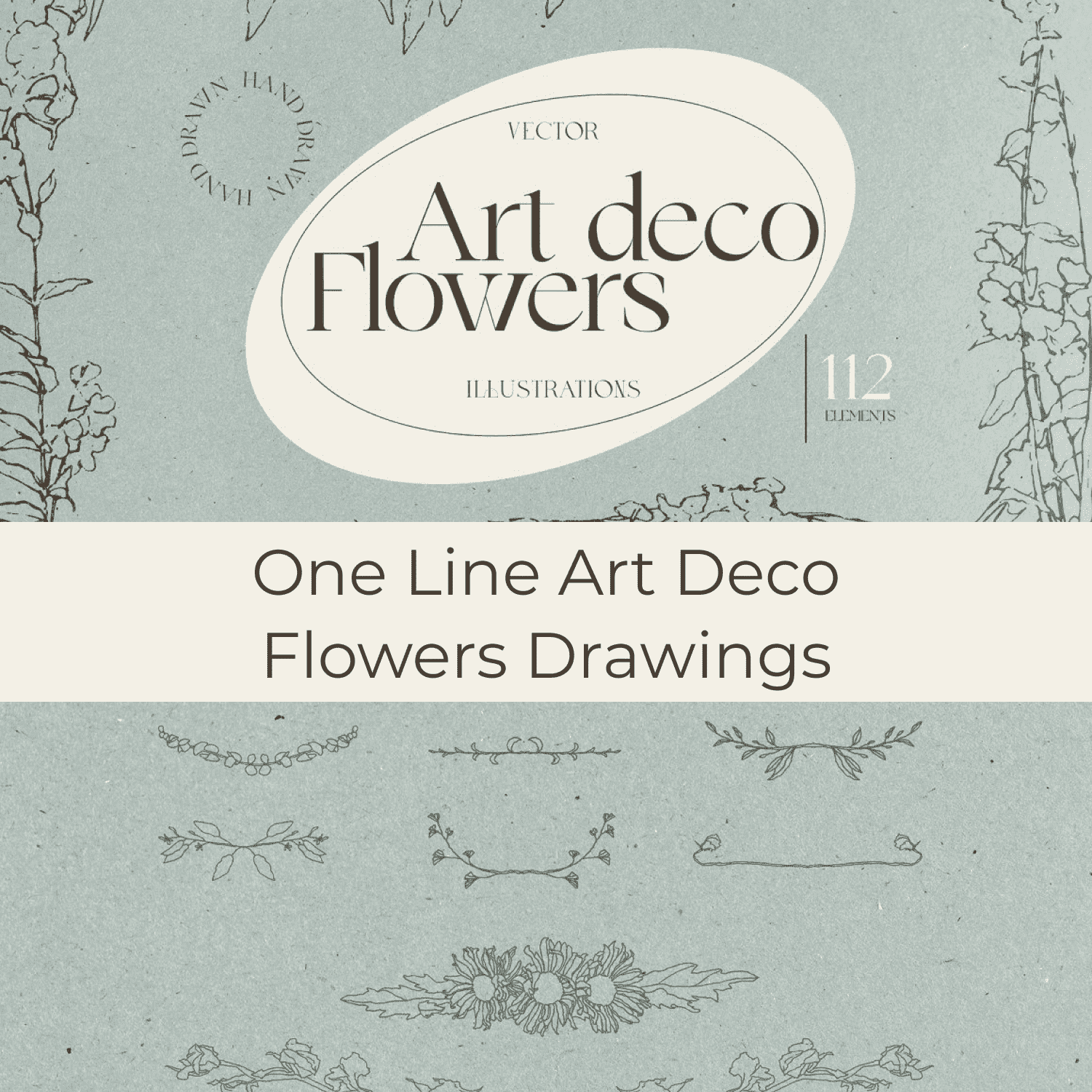 one line art deco flowers drawings preview