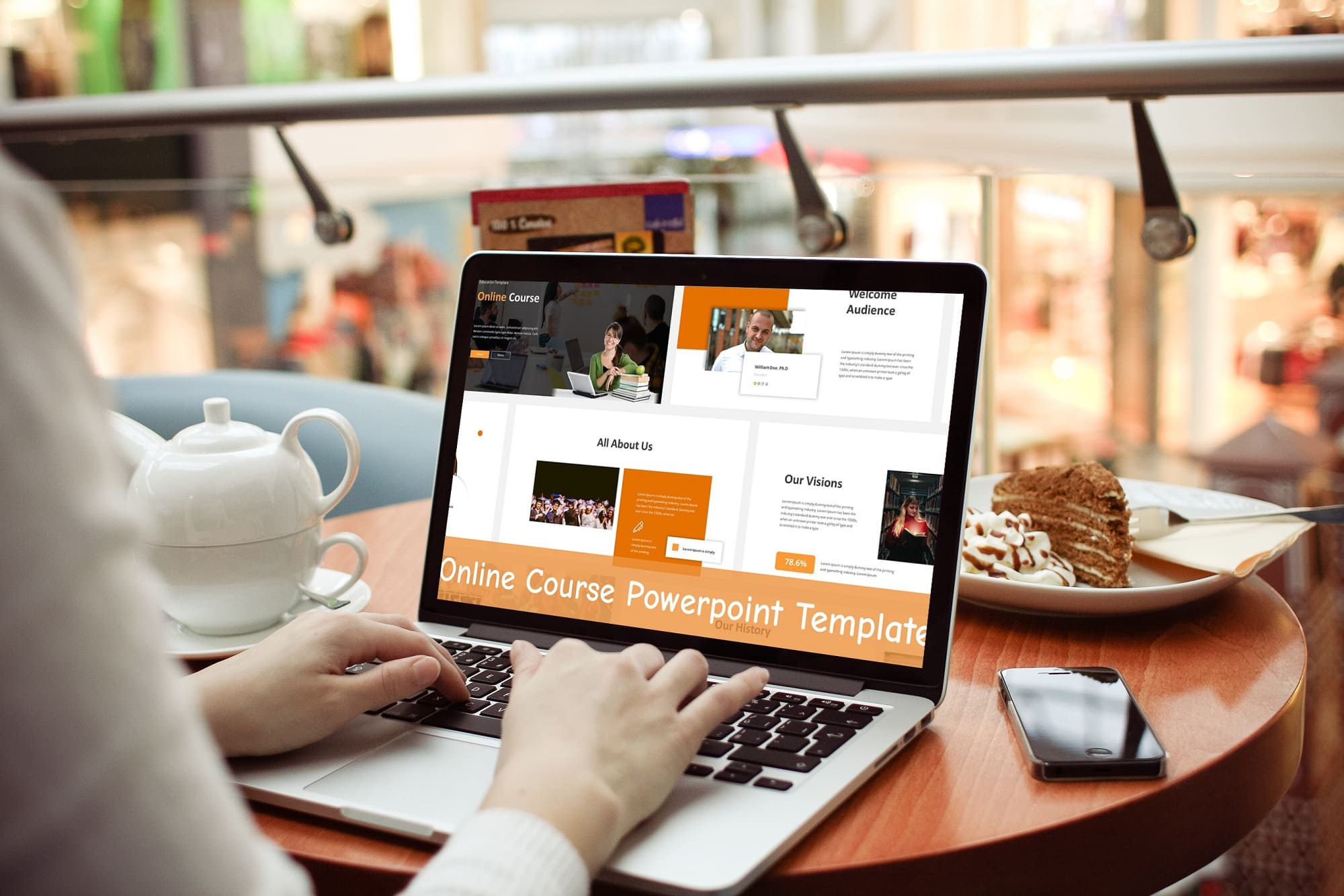 online course powerpoint template laptop mockup.