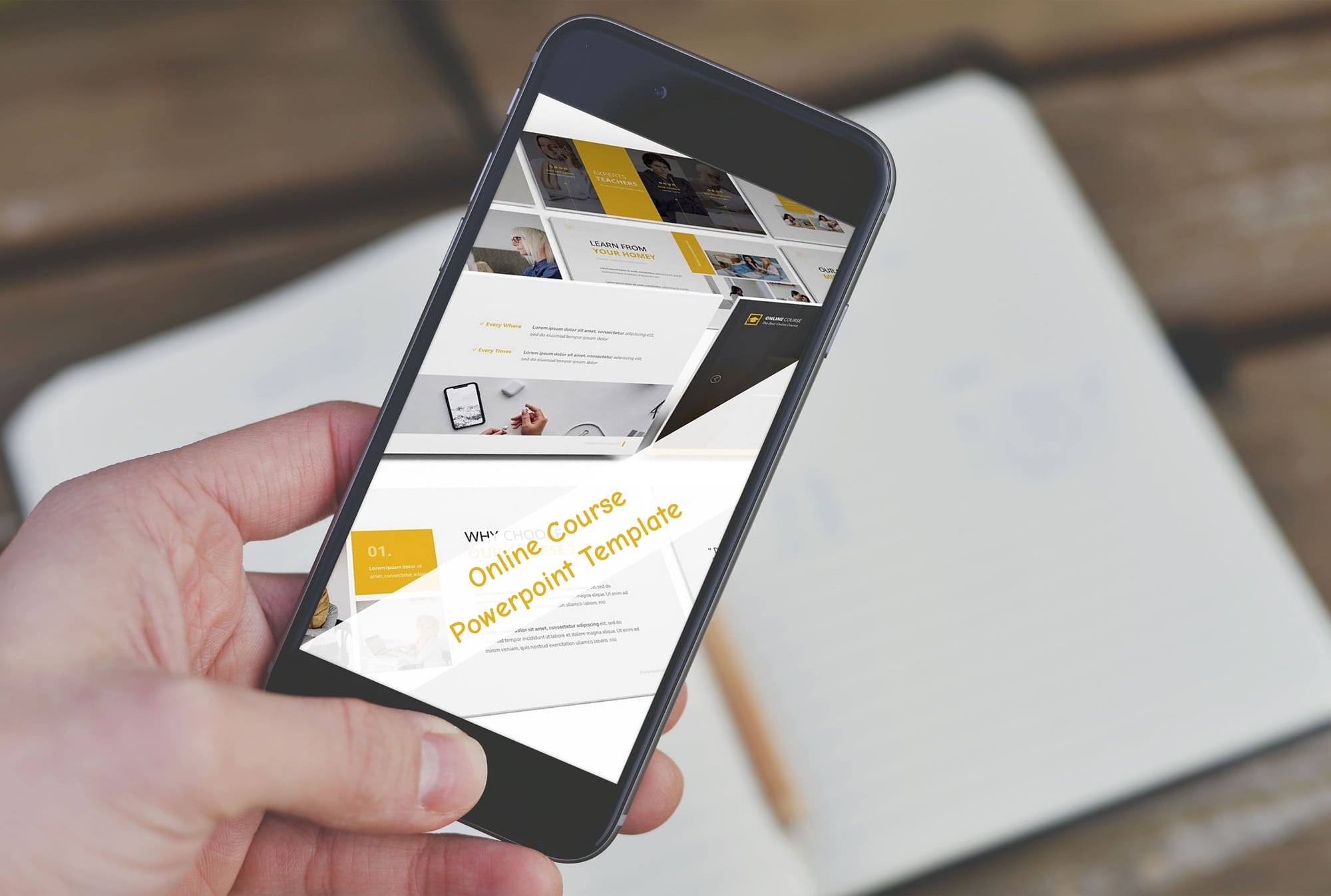 online course powerpoint template phone mockup
