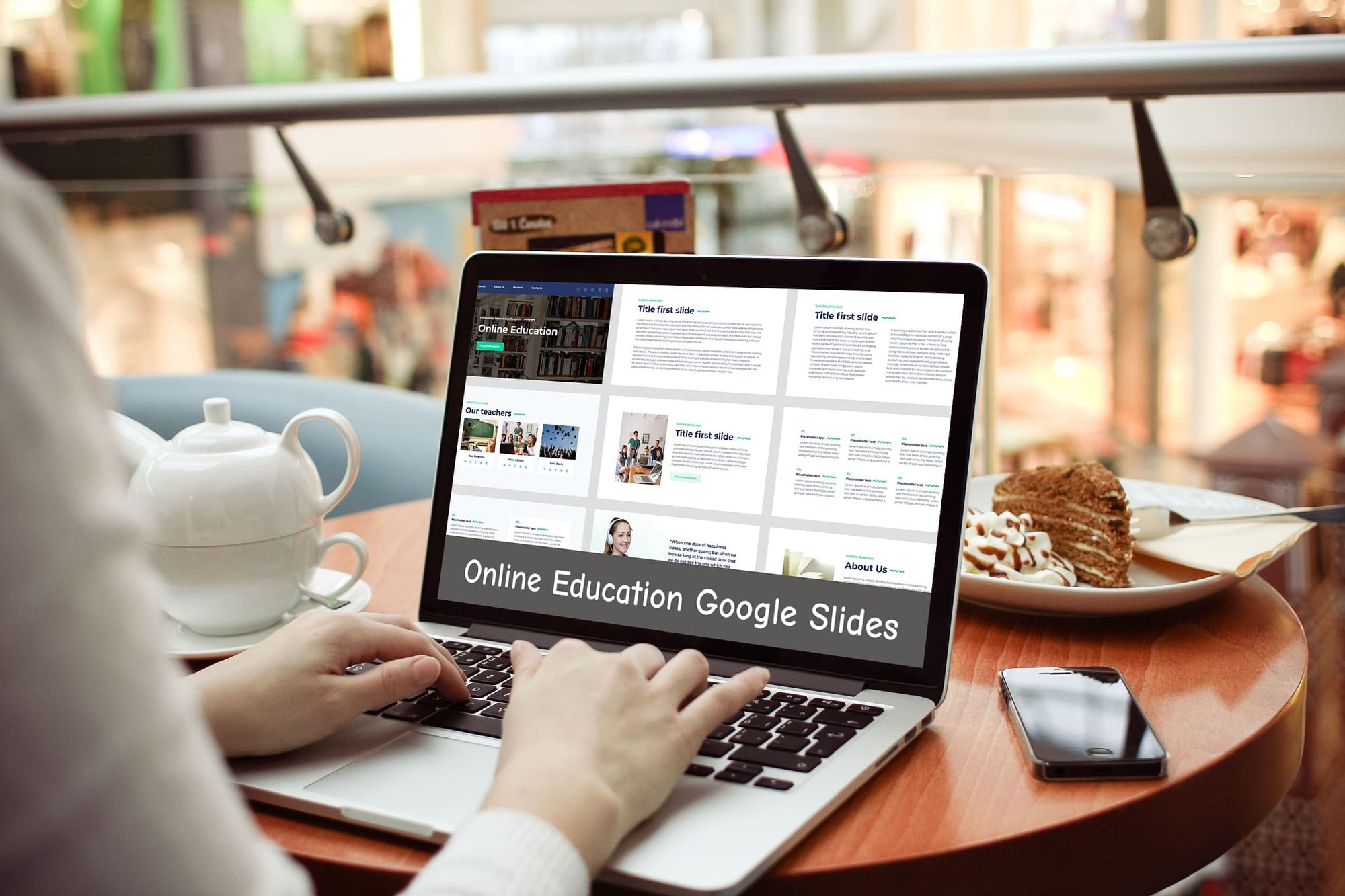 online education google slides laptop mockup