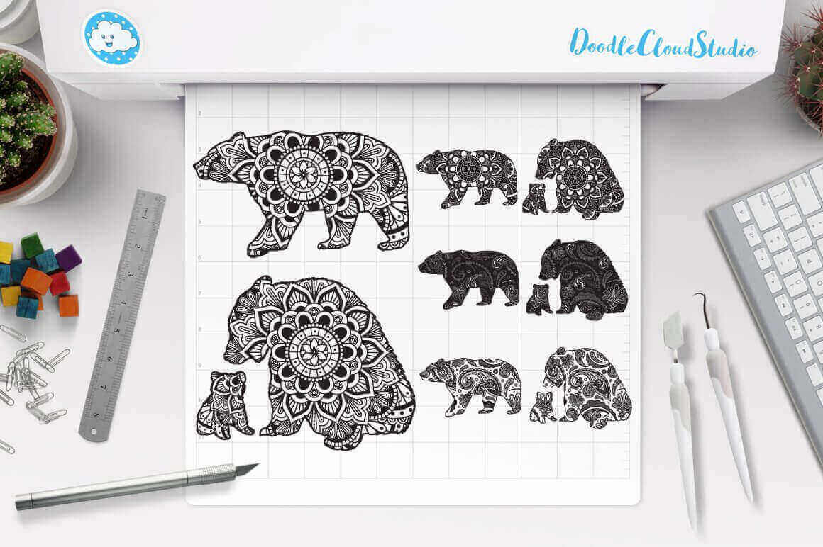 Bear Mandala Doodle Cloud Studio.