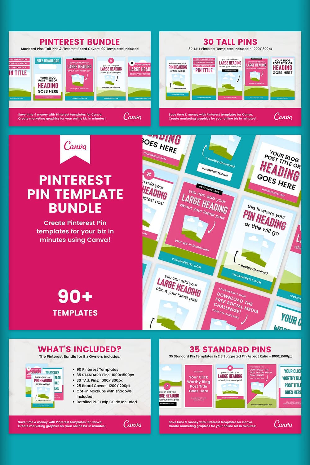 Pinterest Pin Template Bundle - "Create Pinterest Pin Templates For Your Biz In Minutes Using Canva!" - 90+ Templates.
