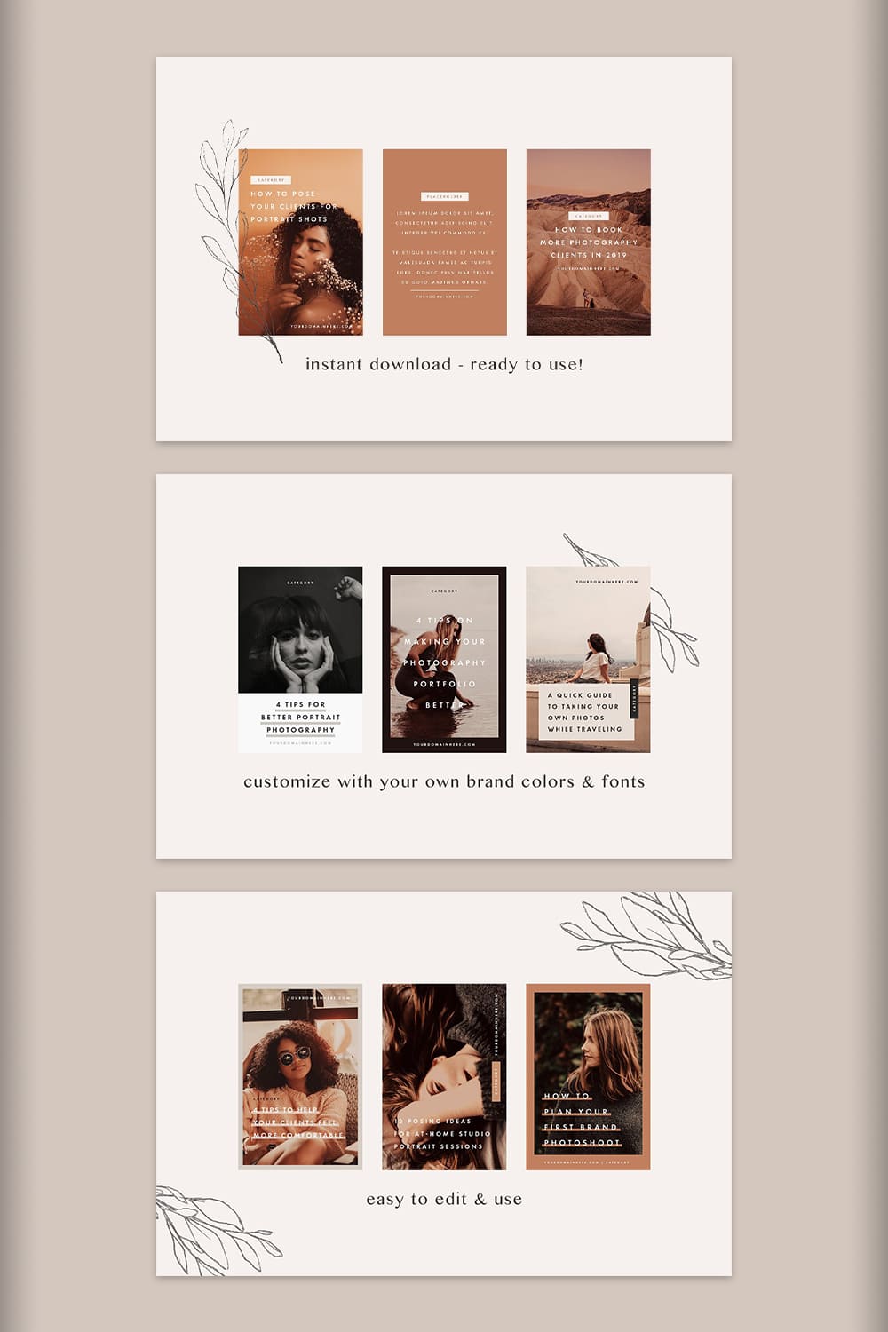 Pinterest Templates - "Customize With Your Own Brand Colors & Fonts".