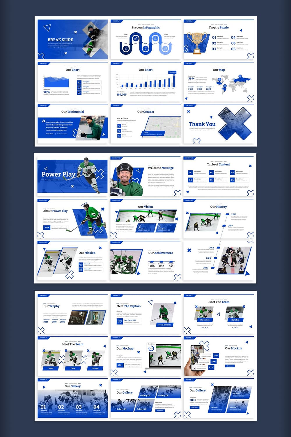 Power Play - Hockey Google Slides Pinterest collage image.