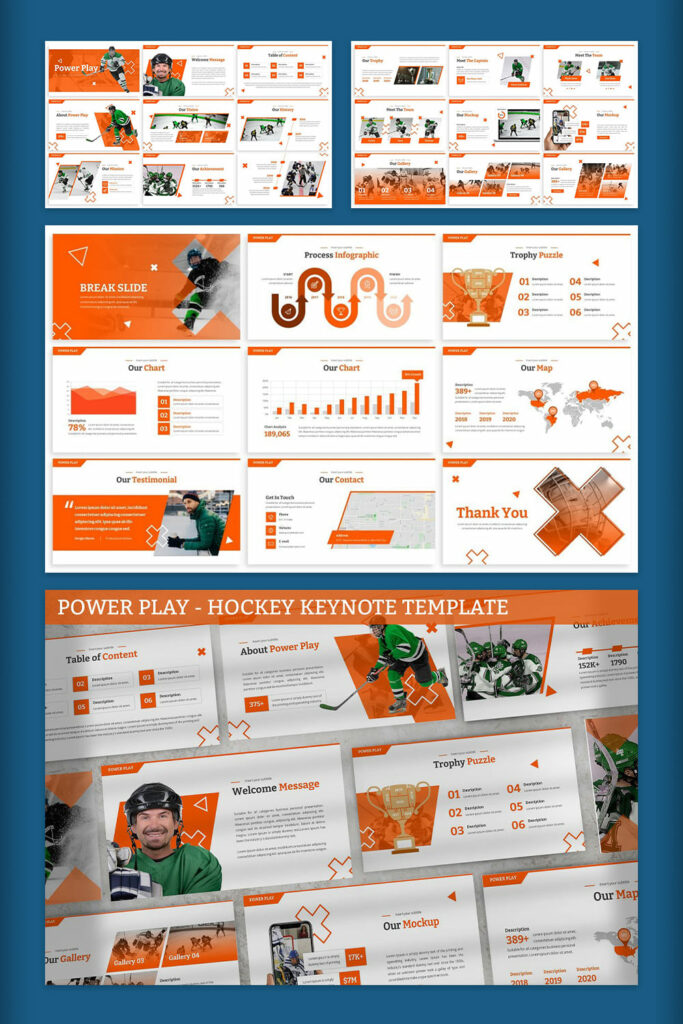 Power Play - Hockey Keynote Template Pinterest collage image.