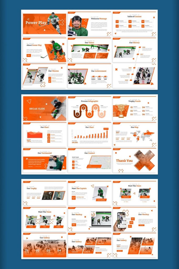Power Play - Hockey Keynote Template pinterest preview with orange image.
