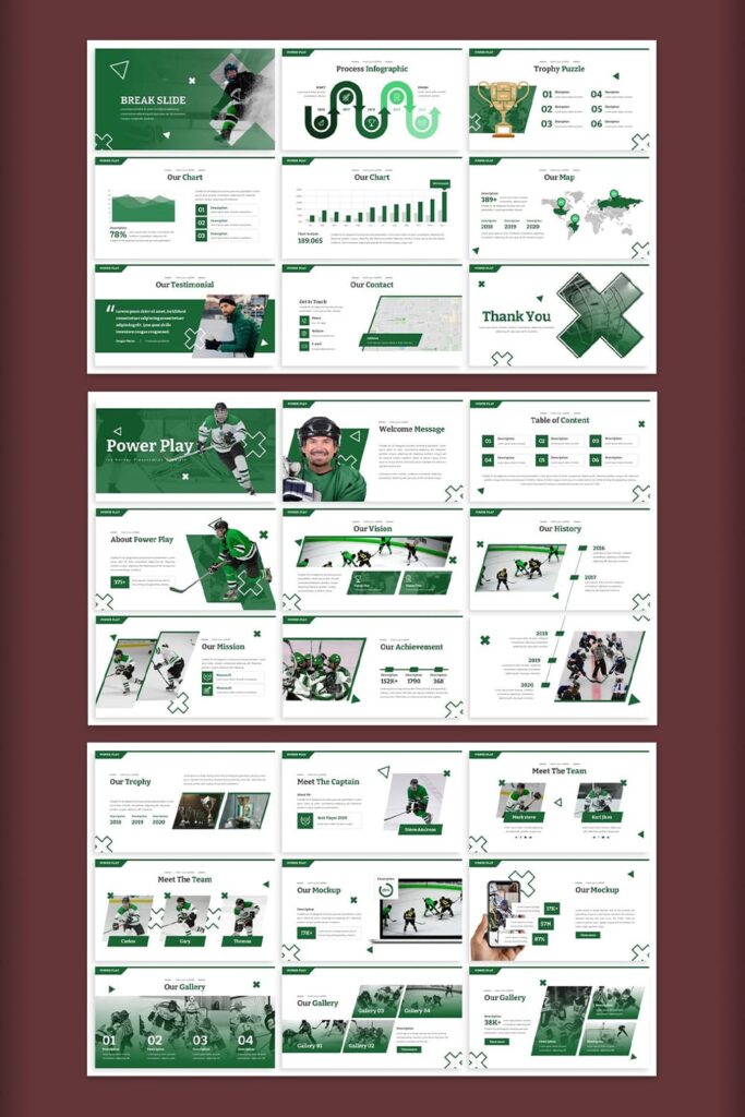 Power Play - Hockey Powerpoint template Pinterest collage image.