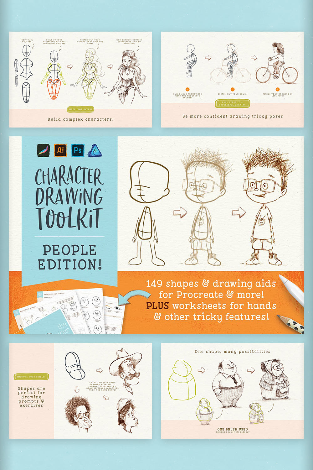 procreate character drawing toolkit pinterest image.