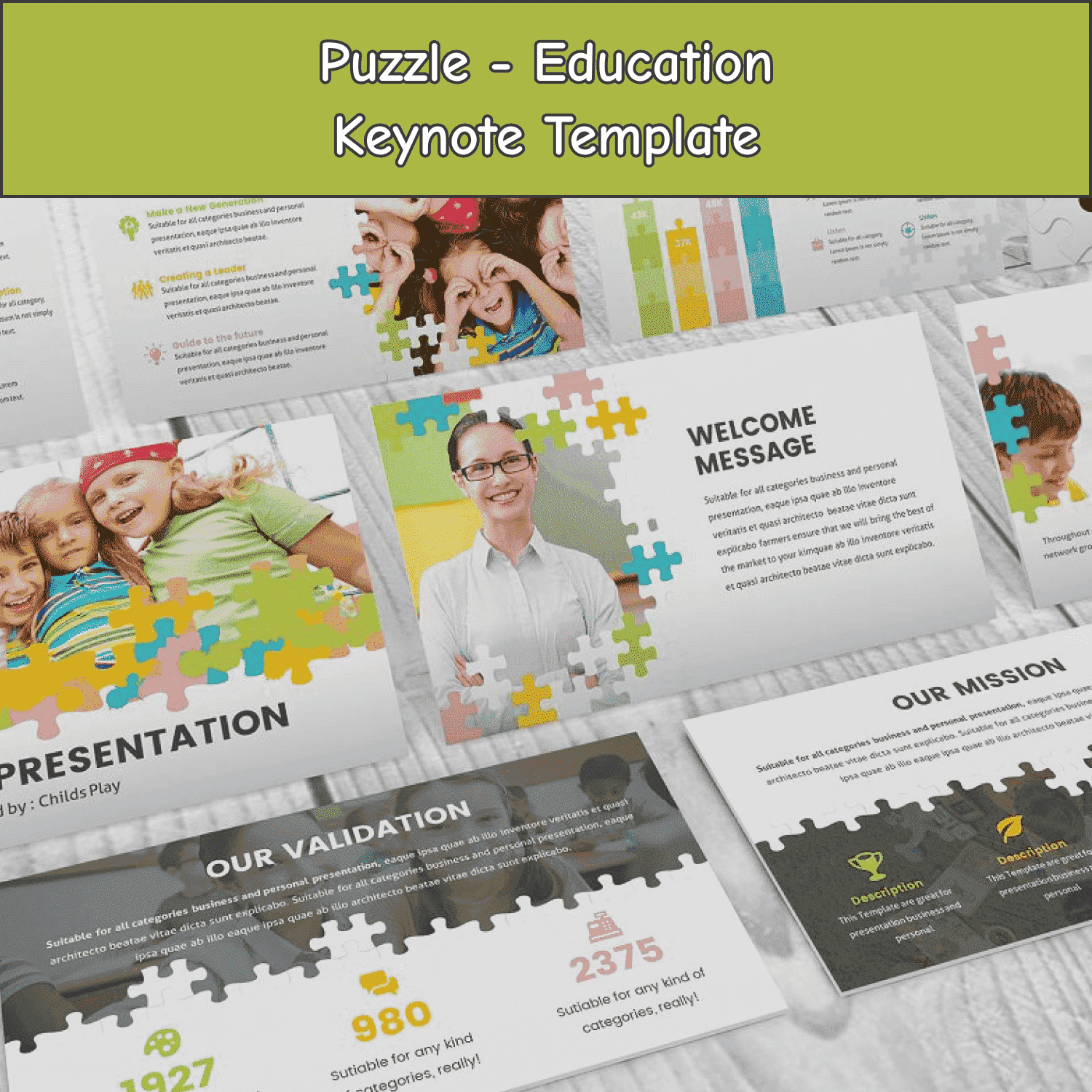 puzzle education keynote template cover image.