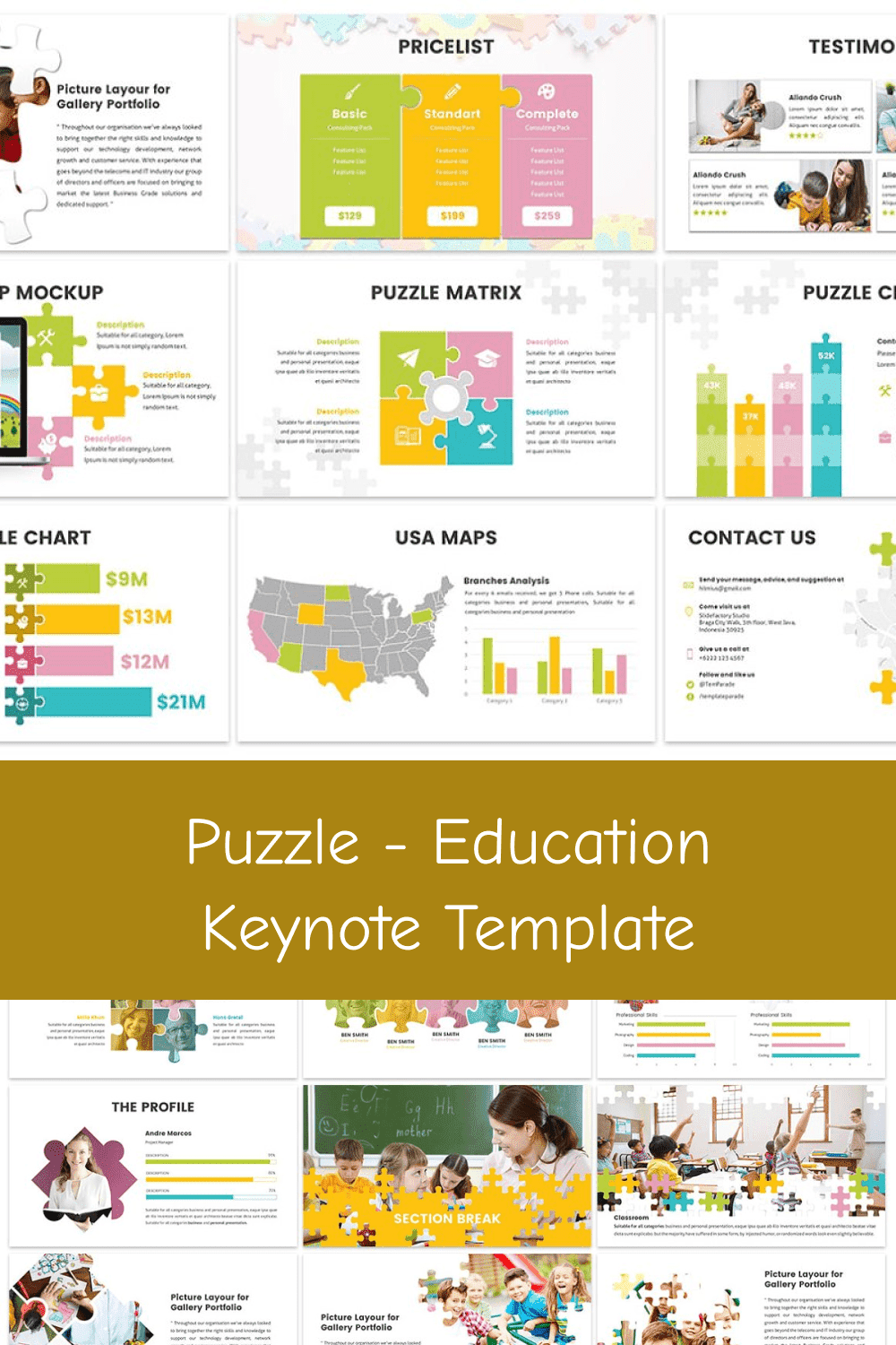 puzzle education keynote template pinterest image.