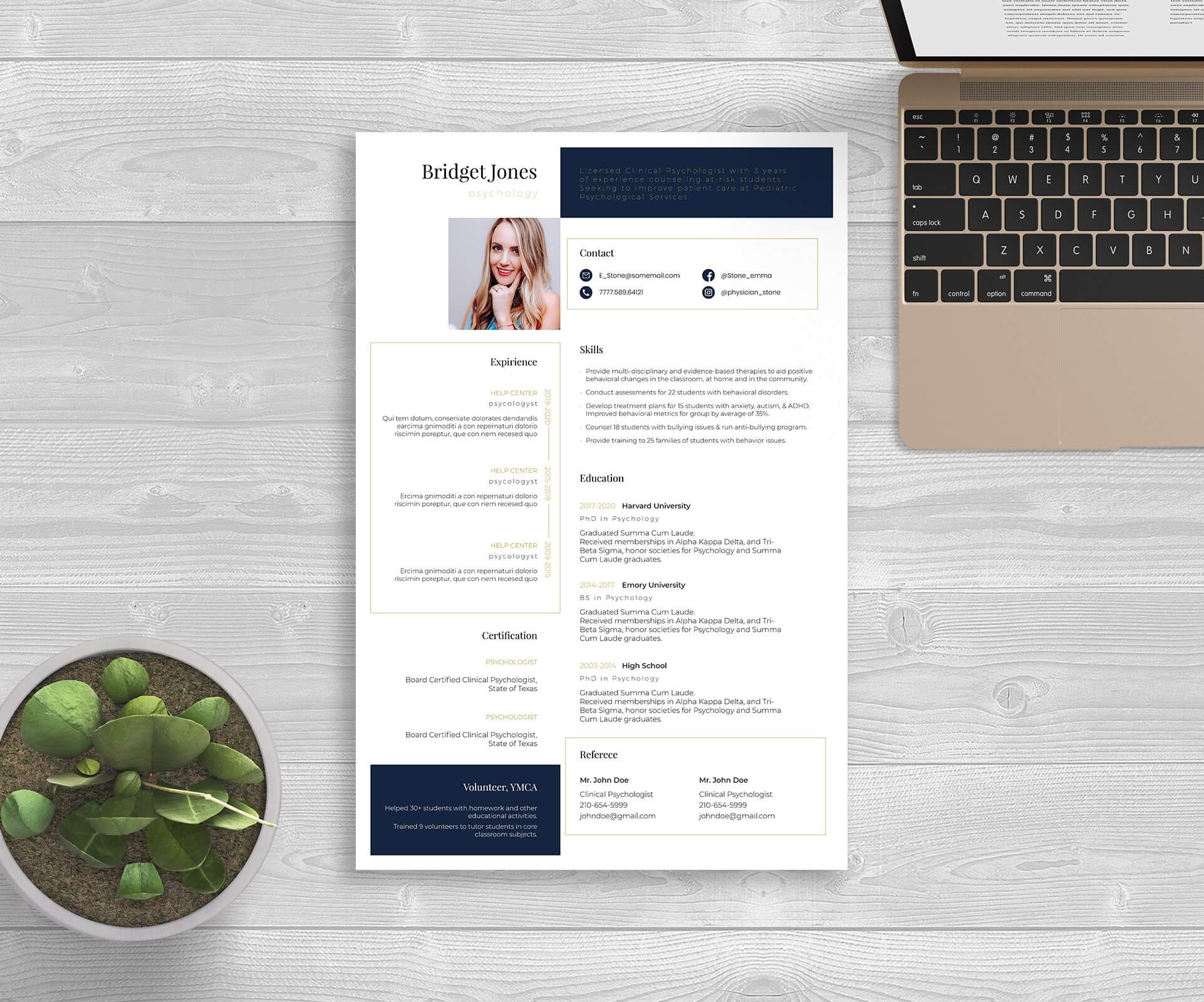 resume template phychology indesign