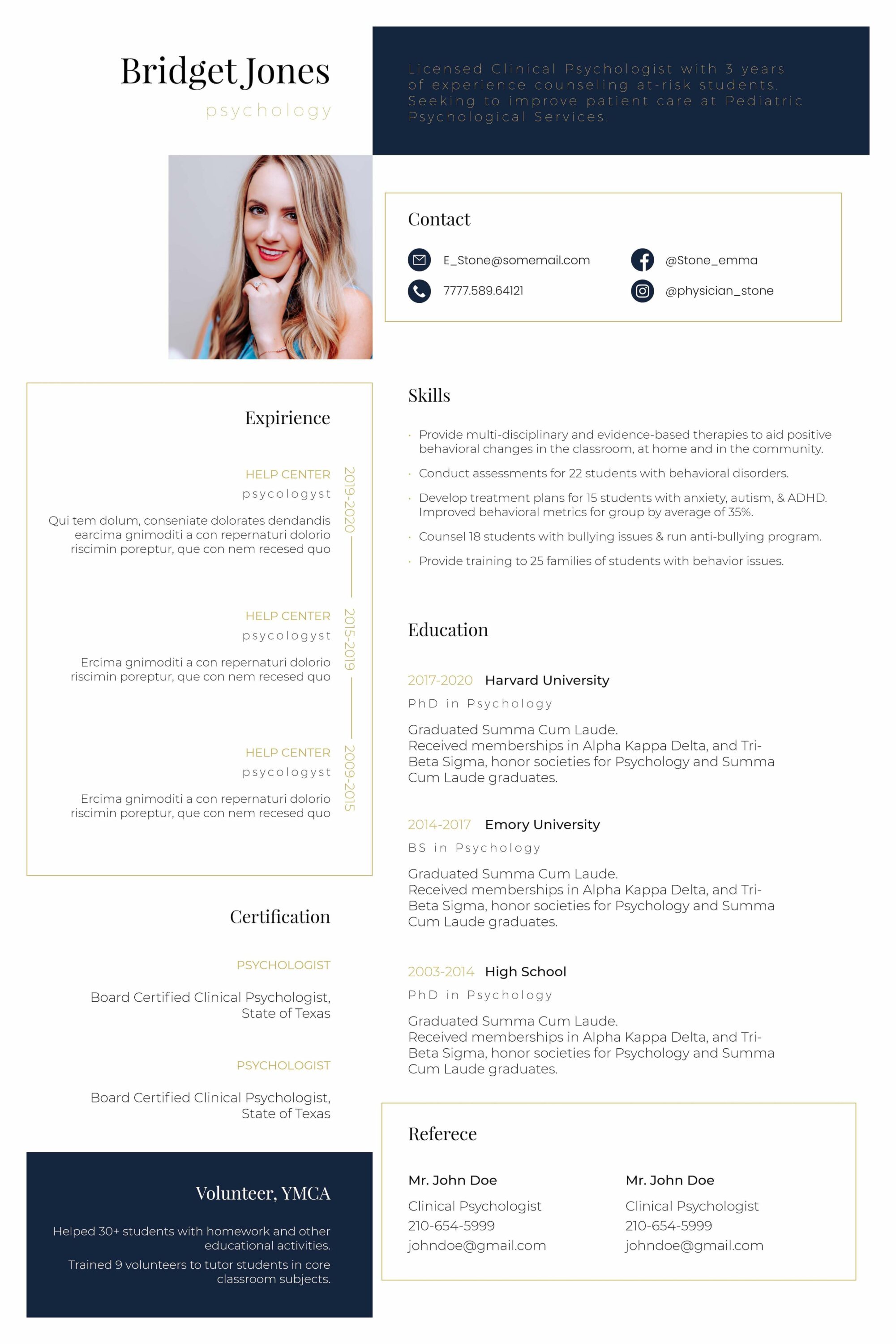 resume template phychology indesign1