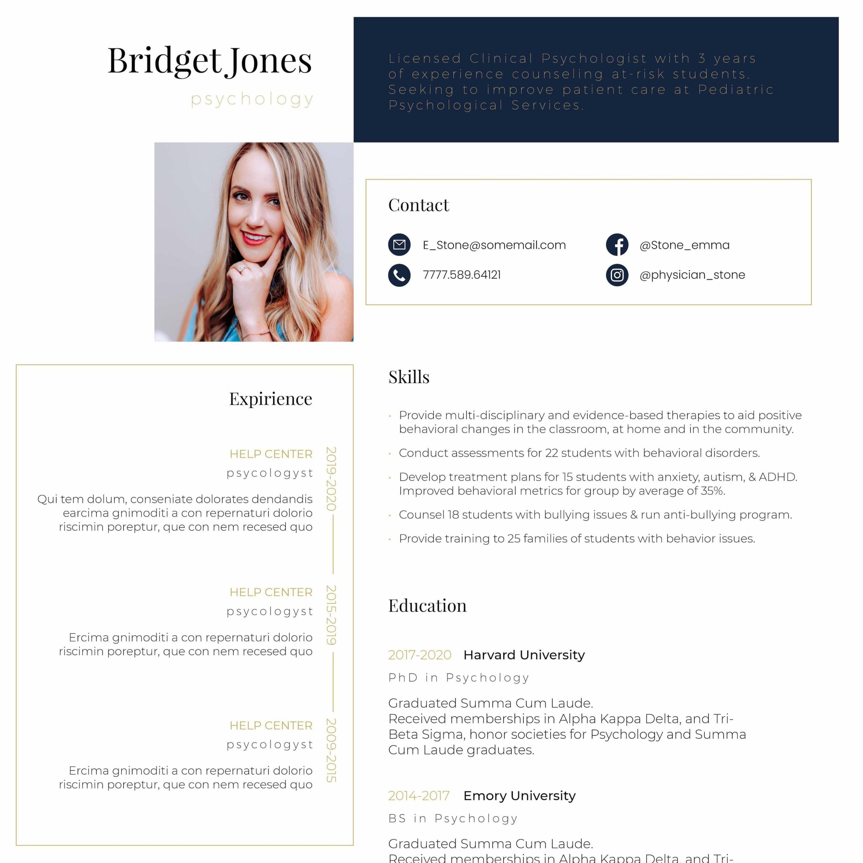 resume template phychology preview