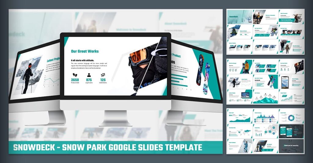 Snowdeck - Snow Park Google Slides Facebook collage image.