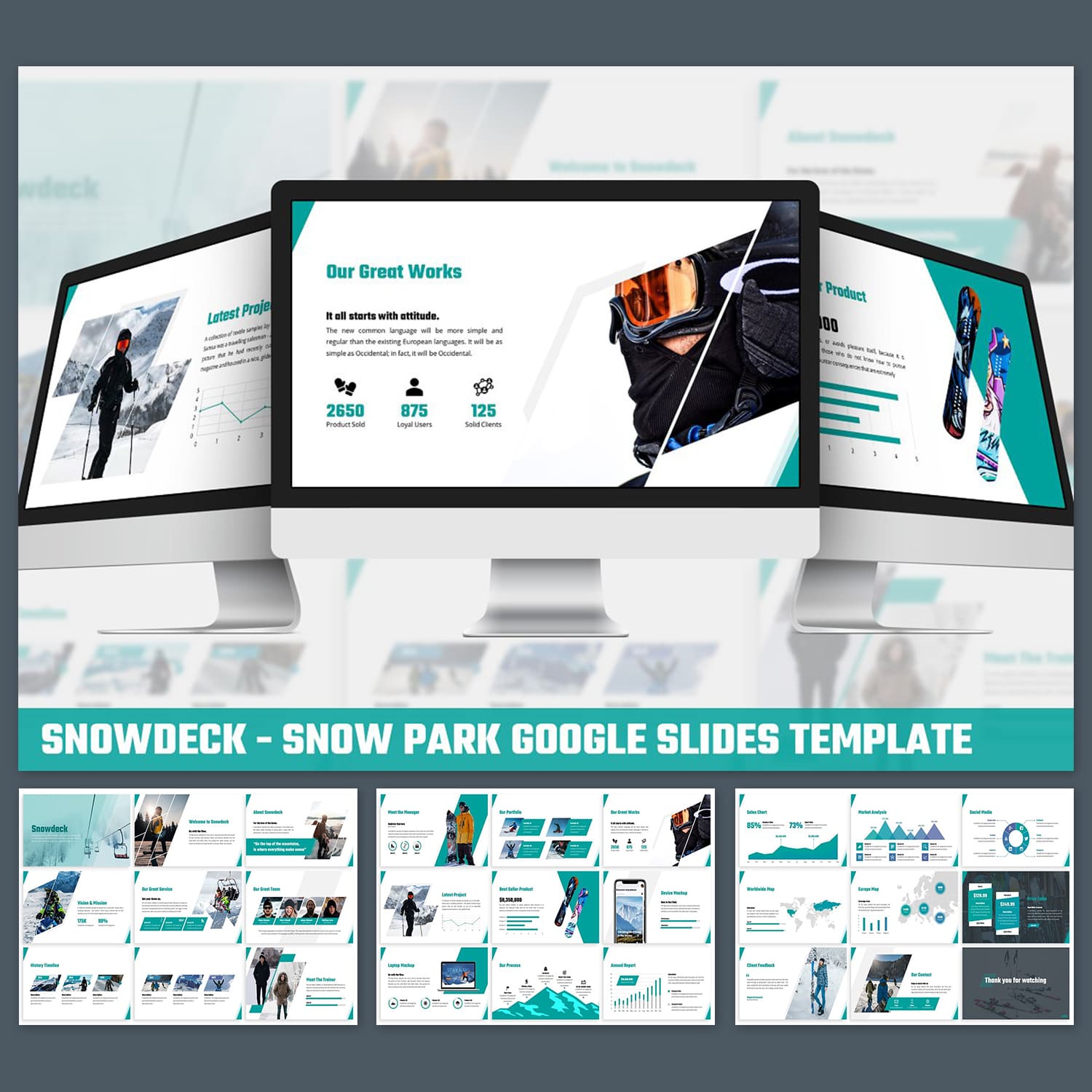 Snowdeck - Snow Park Google Slides main cover.