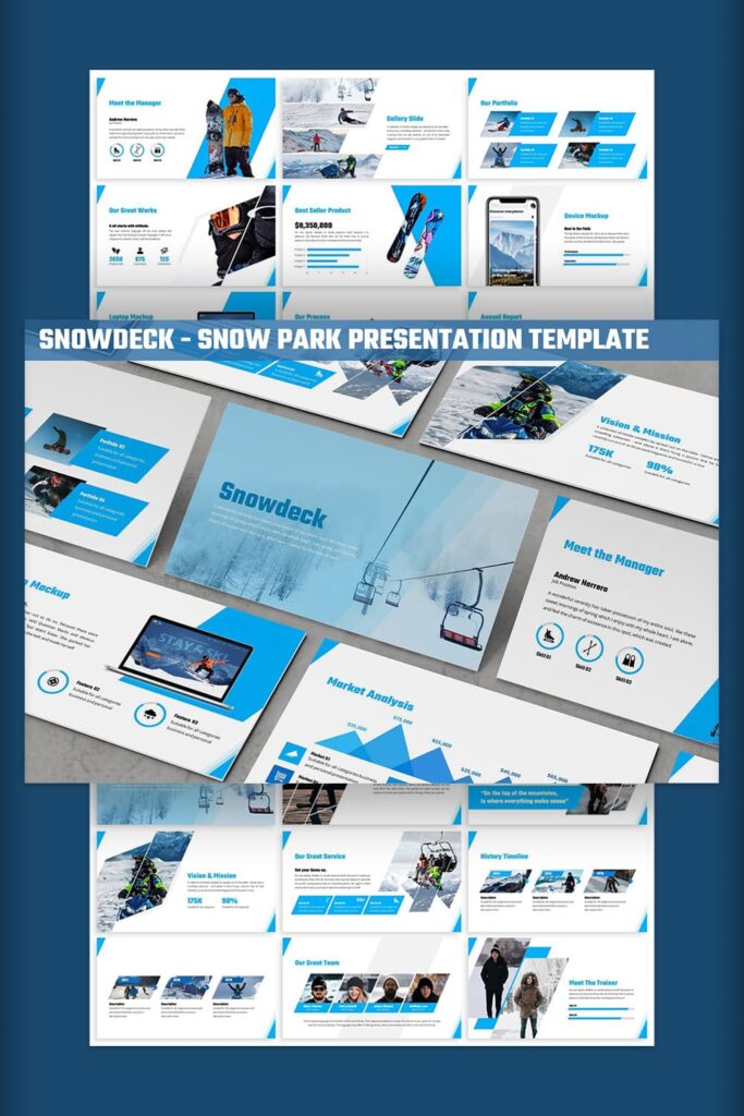 Snowdeck - Snow Park Powerpoint Pinterest collage image by MasterBundles.