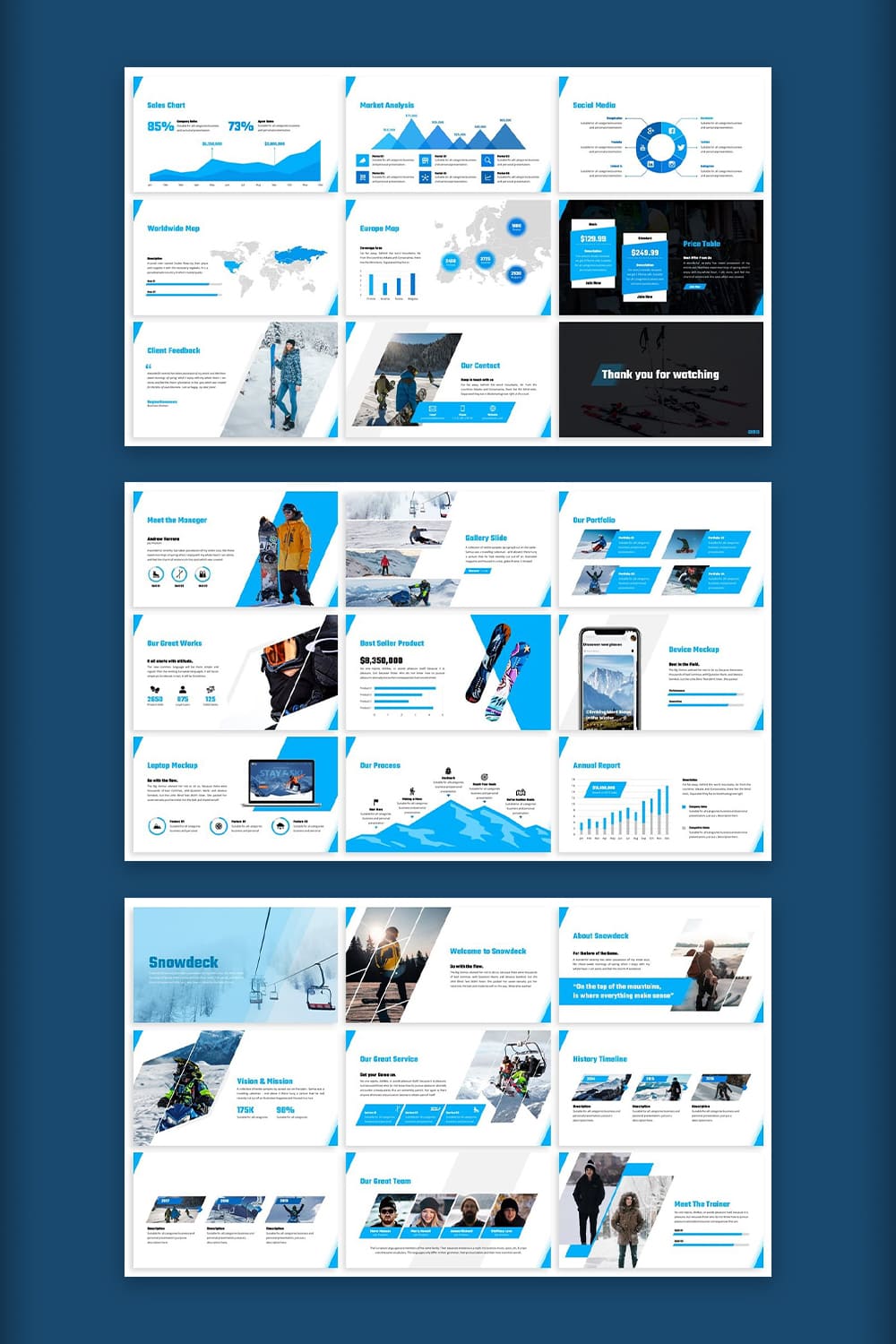 Snowdeck - Snow Park Powerpoint Blue and White Pinterest preview.
