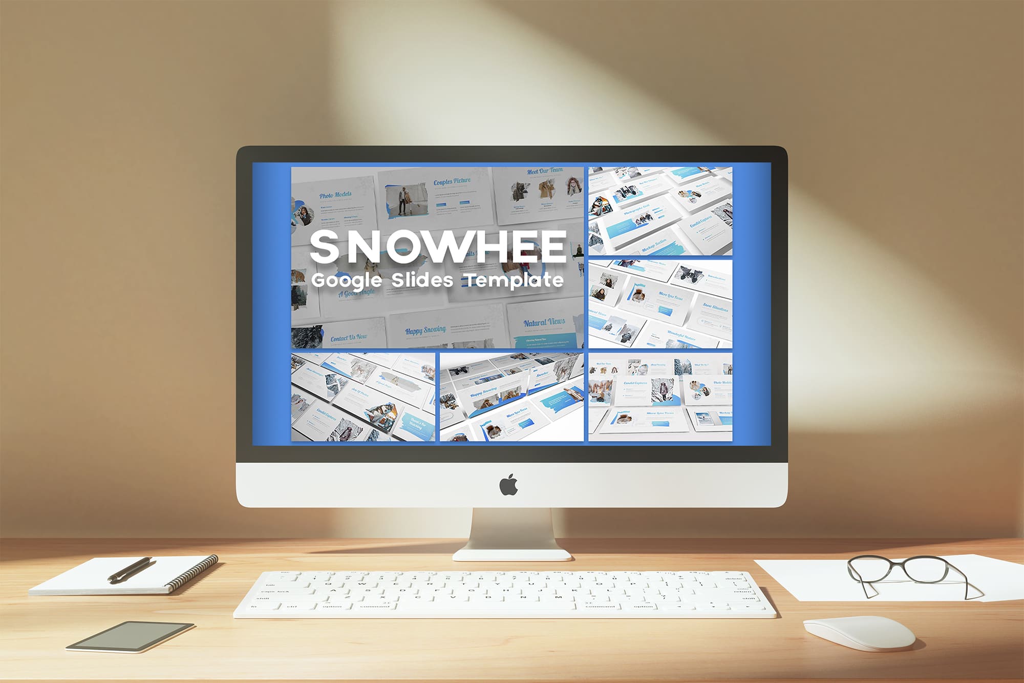snowhee google slides template desktop mockup.