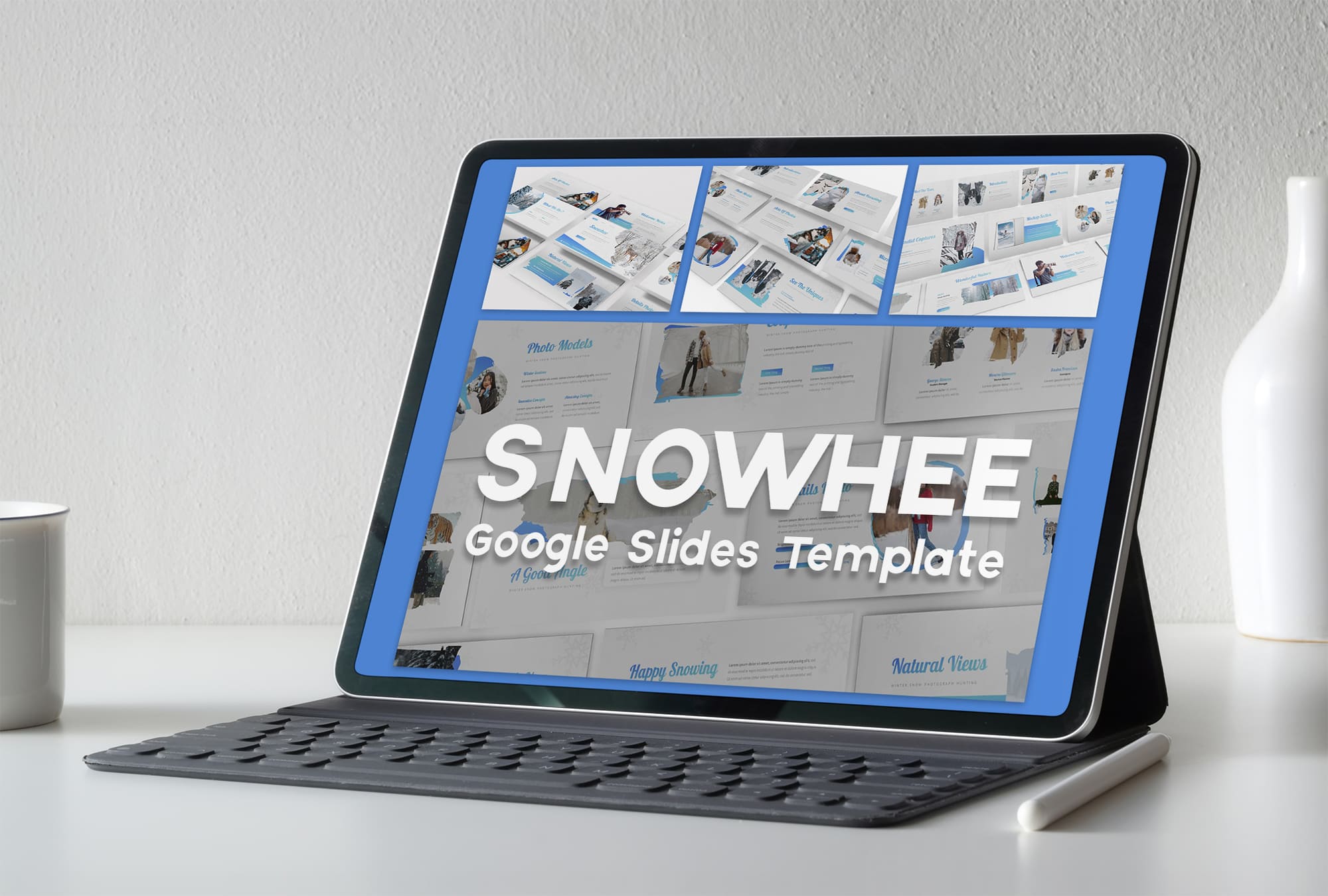snowhee google slides template tablet mockup