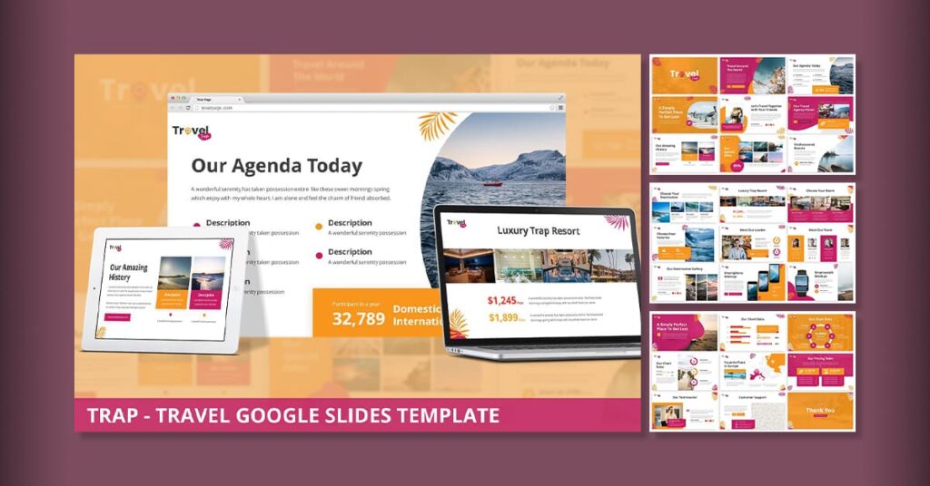 Trap - Travel Google Slides Template Facebook collage image.