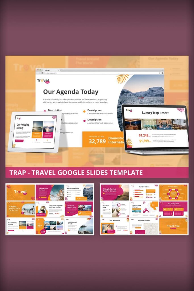 Trap Travel Google Slides Template Pinterest collage image.