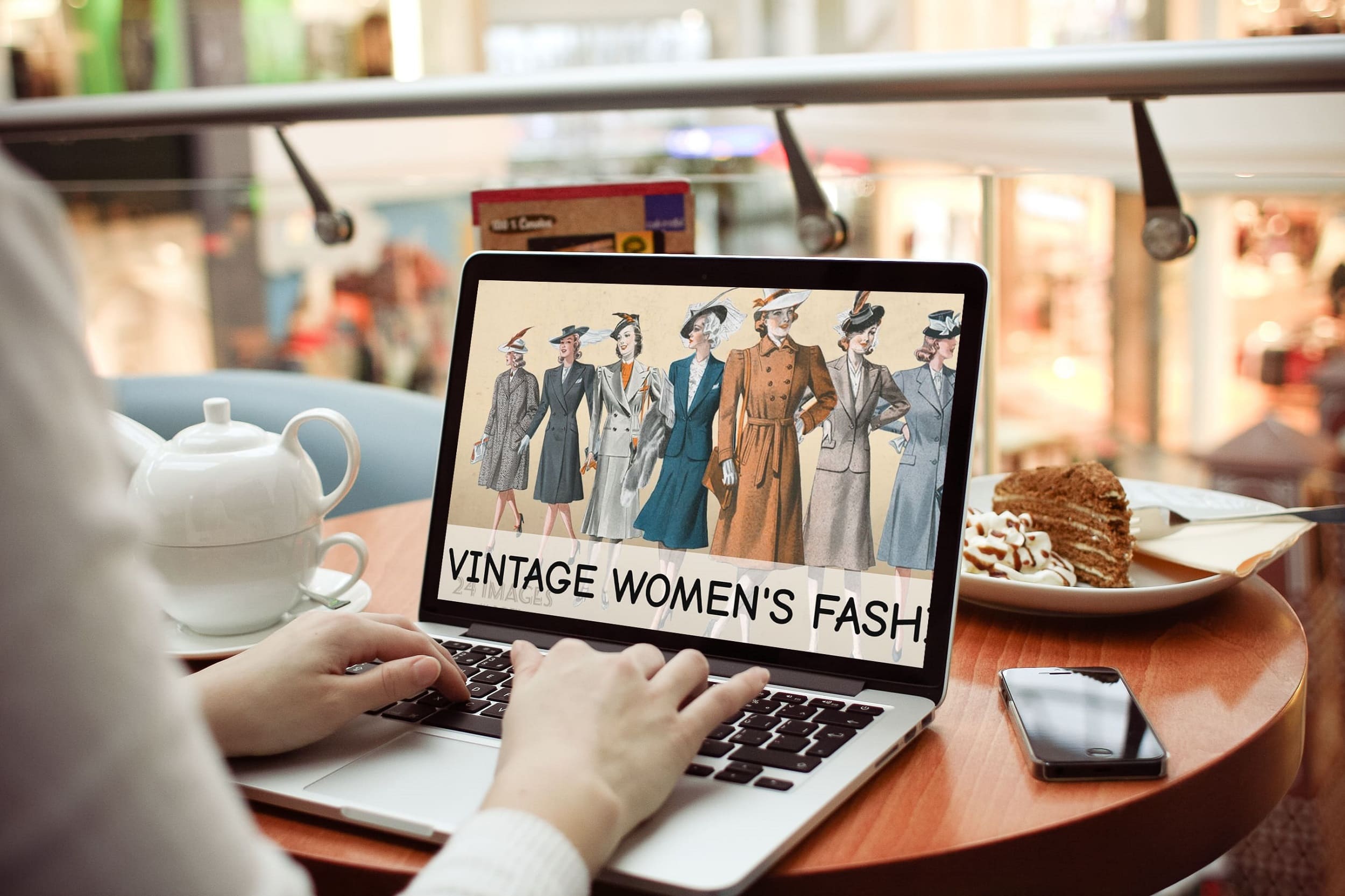 vintage womens fashions laptop mockup.