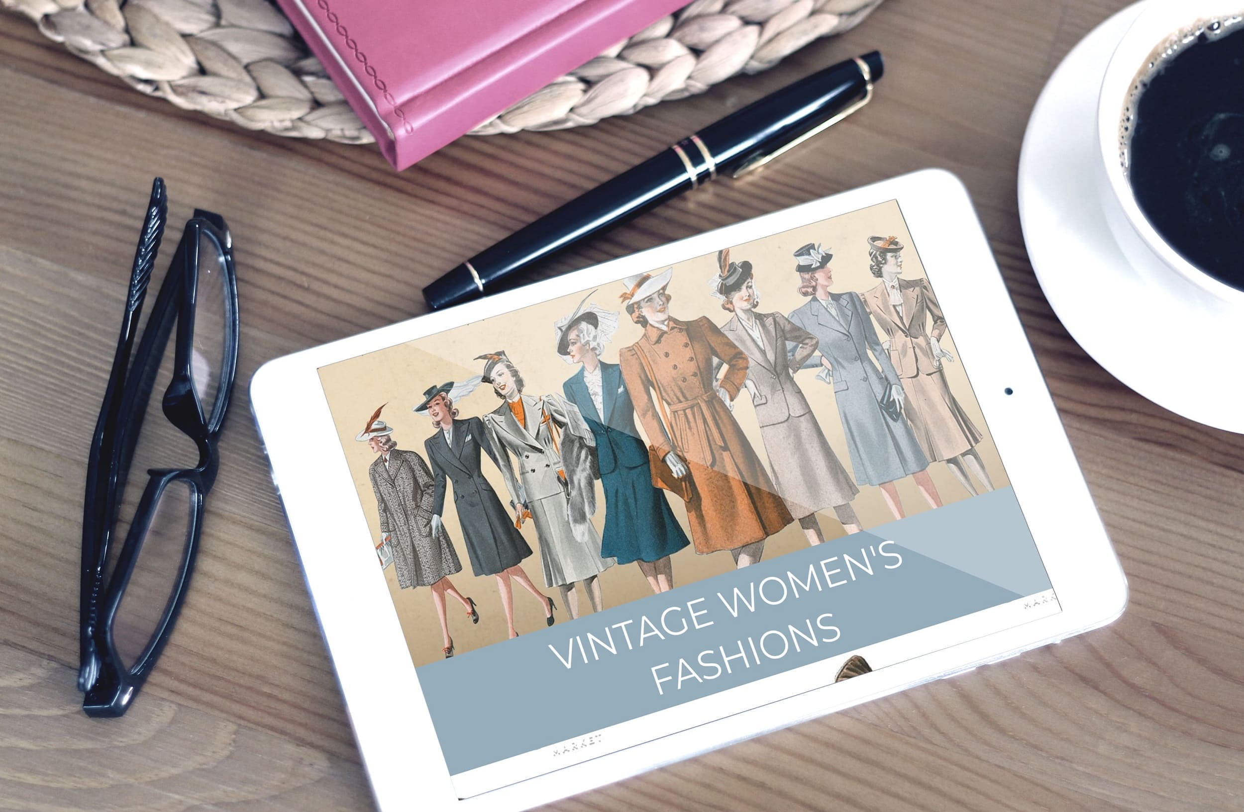 vintage womens fashions tablet mockup.