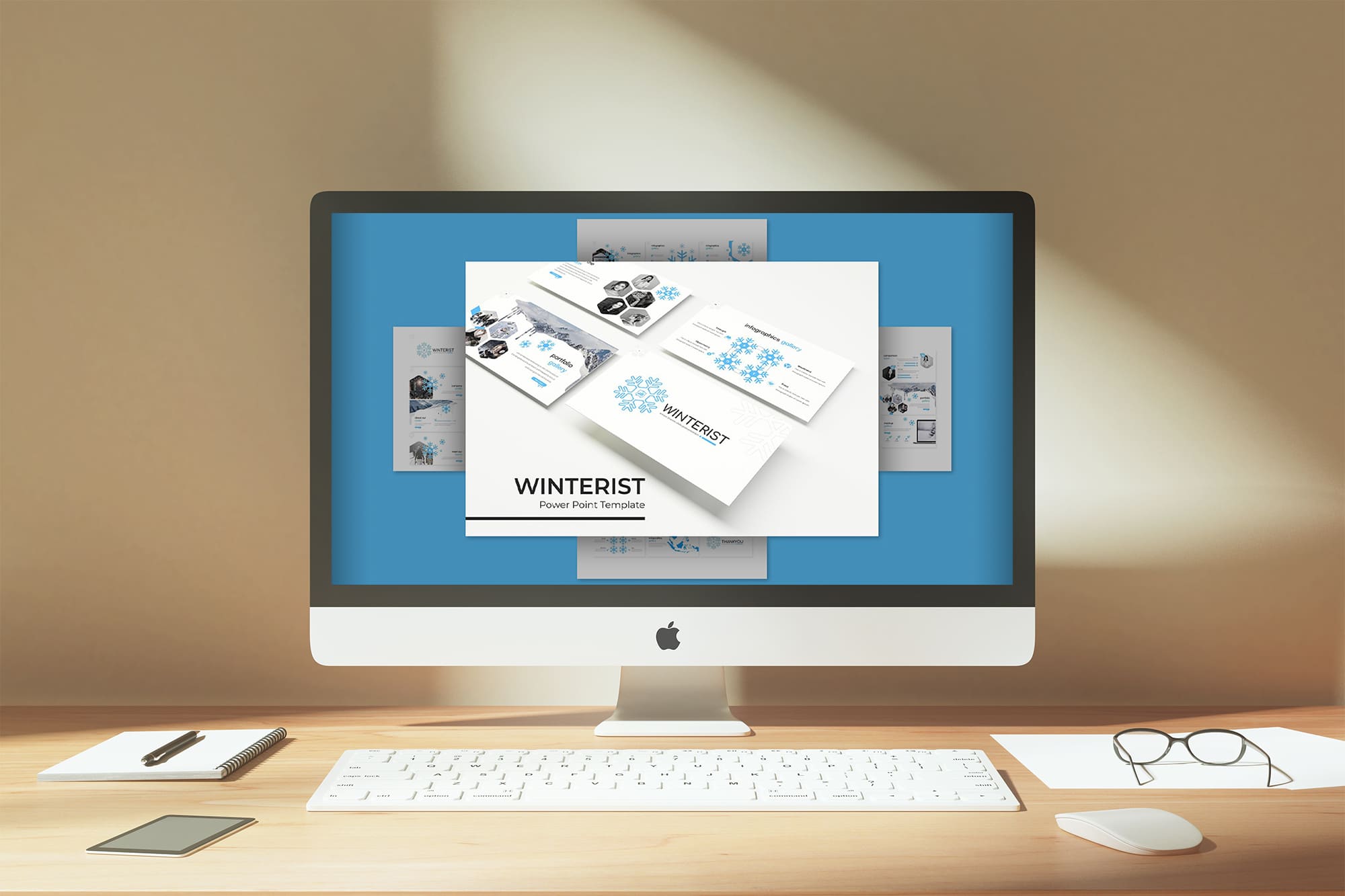 winterist power point template desktop mockup.