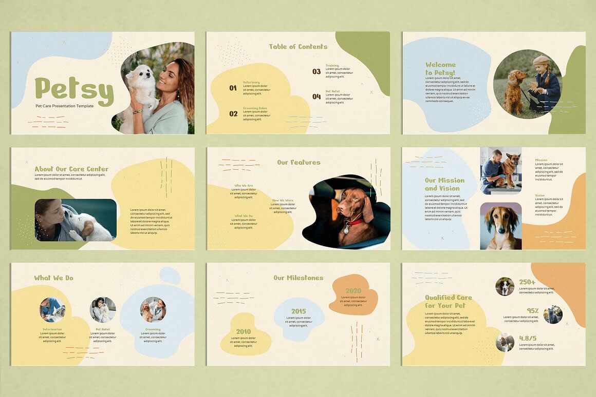 Petsy, Pet Care Presentation Template PowerPoint, Collage.