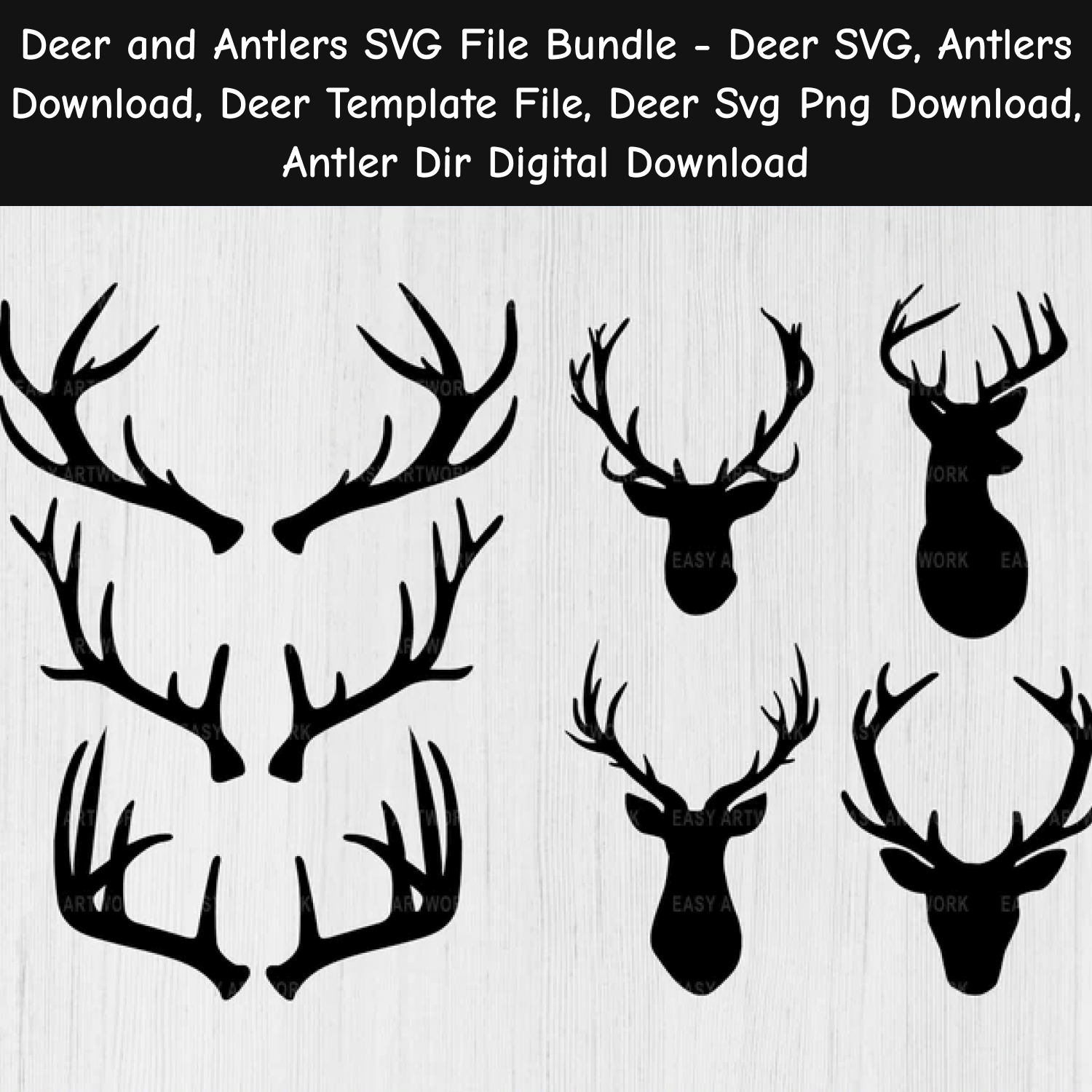 Deer Antlers SVG Deer Antlers Silhouette Clipart Download Deer Antlers Cut  File Deer Antlers Svg Jpg Eps Pdf Png Dxf SC1222 