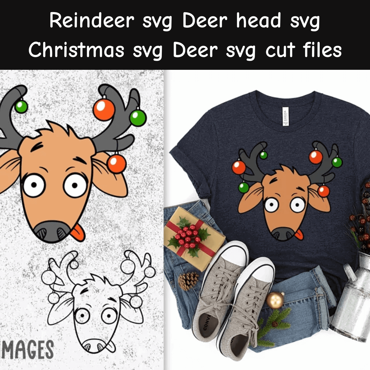 Christmas Deer Head SVG.