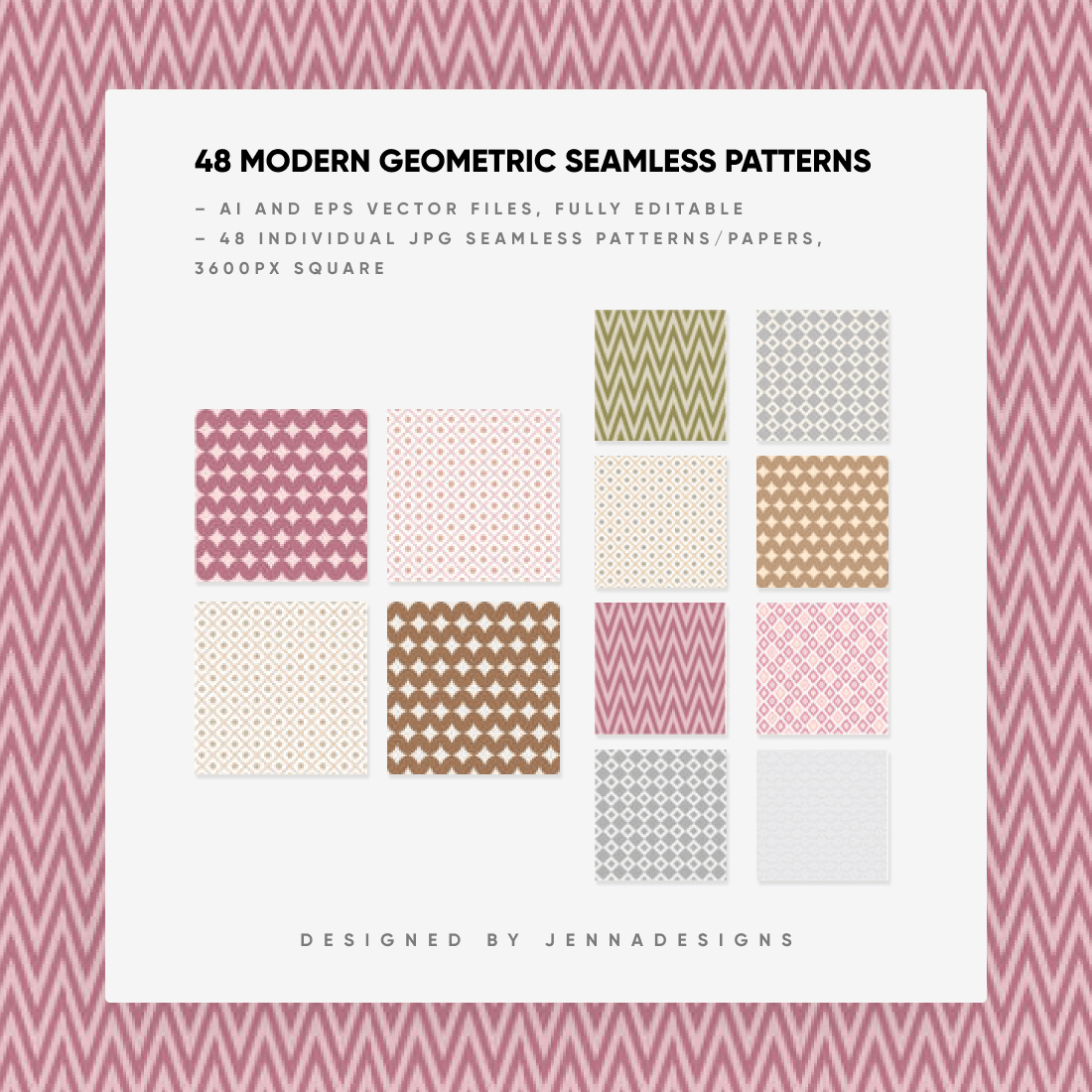 48 Modern Geometric Seamless Patterns Designed by Jennadesigns.