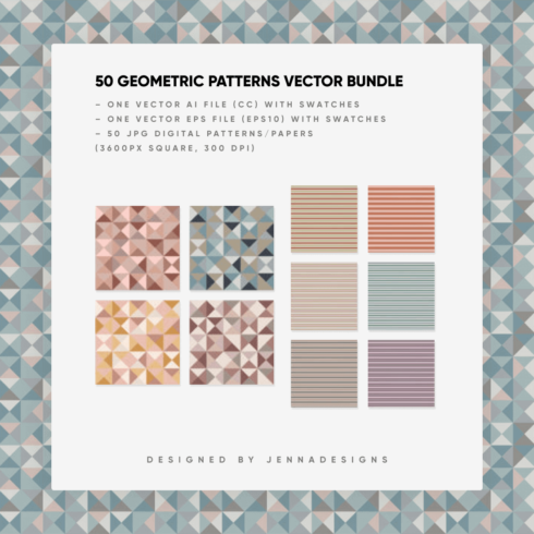 50 Geometric Patterns Vector Bundle Designed by Jennadesigns.