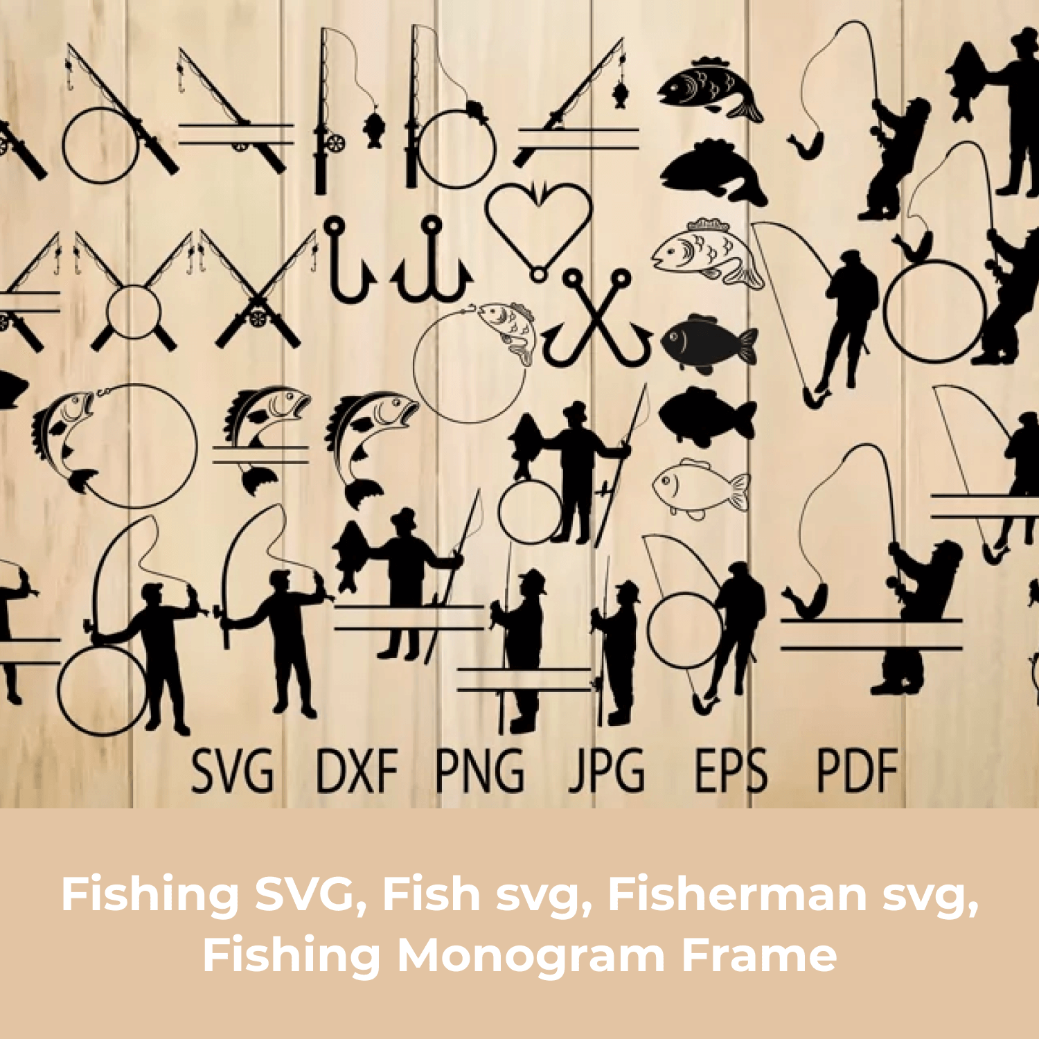 Svg fishing monogram frame.