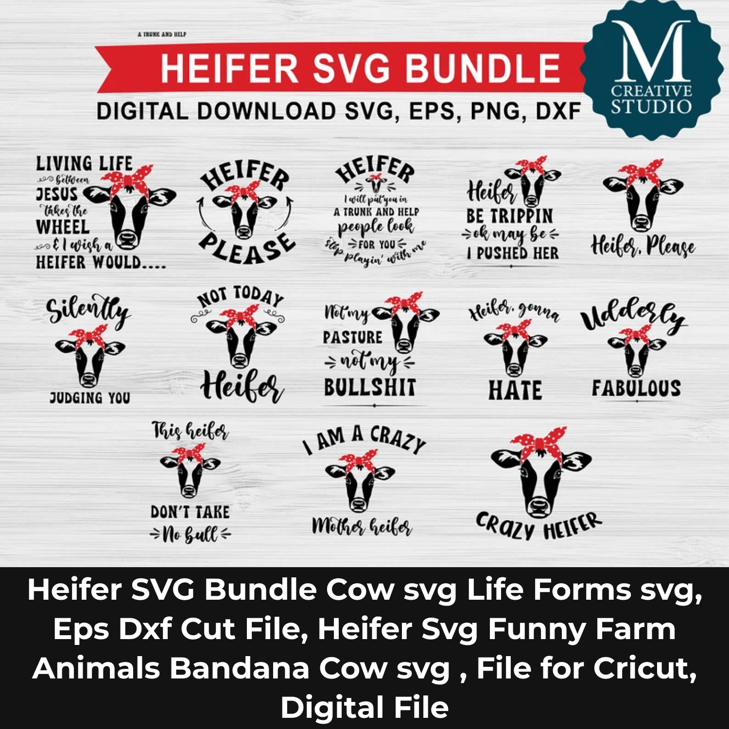 Heifer svg bundle of farm animals svg files.